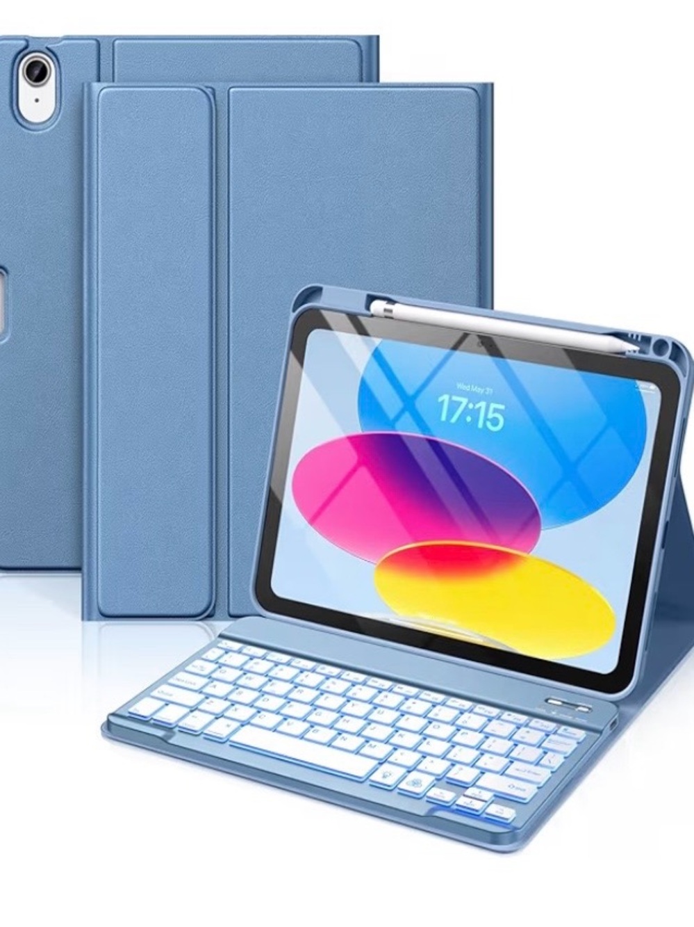 Blue Tablet Keyboard Case with Stylus - Compatible Tablet Accessory